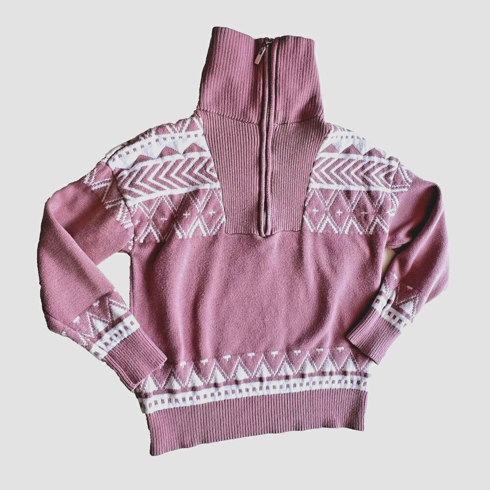 Boho Sweater Women’s Western Aztec Pattern Quarter Zipper Knitted Size S